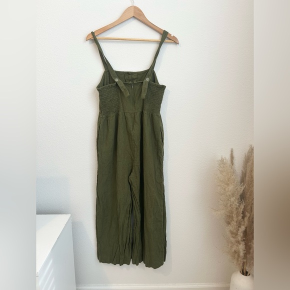Madewell Linen Blend Olive Green Jumpsuit - Size 10 - Picture 5 of 9